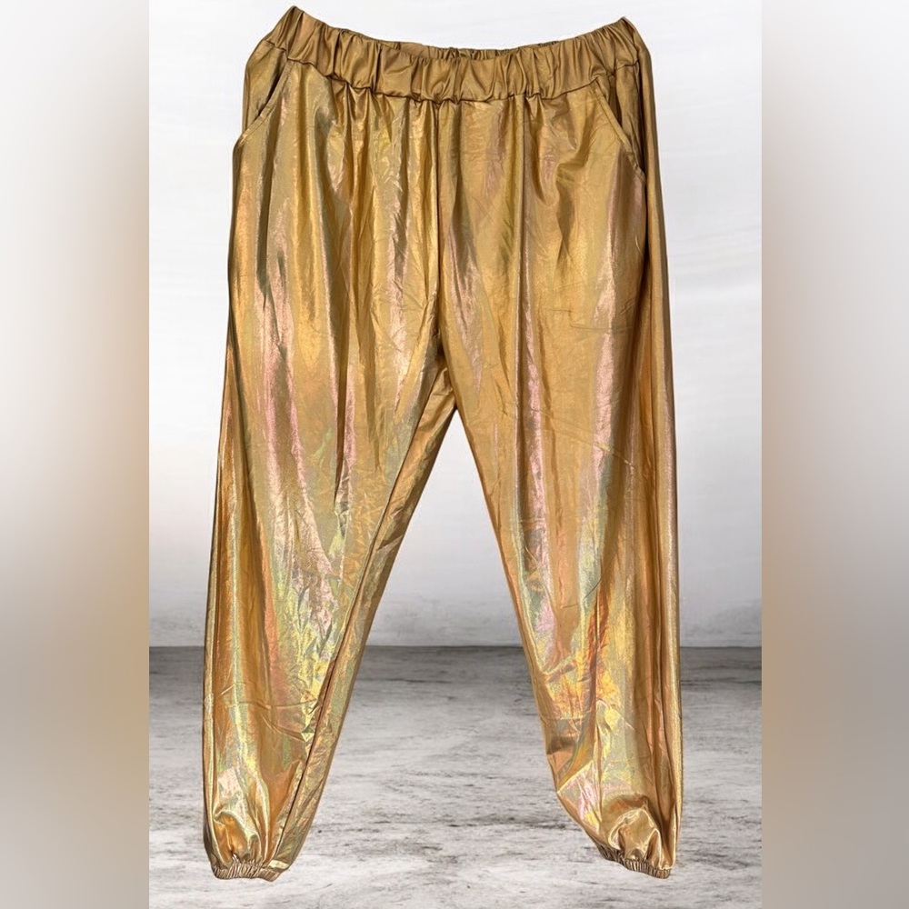 Gold Iridescent Jogger Pants Size 2XL but fits small-See measurements